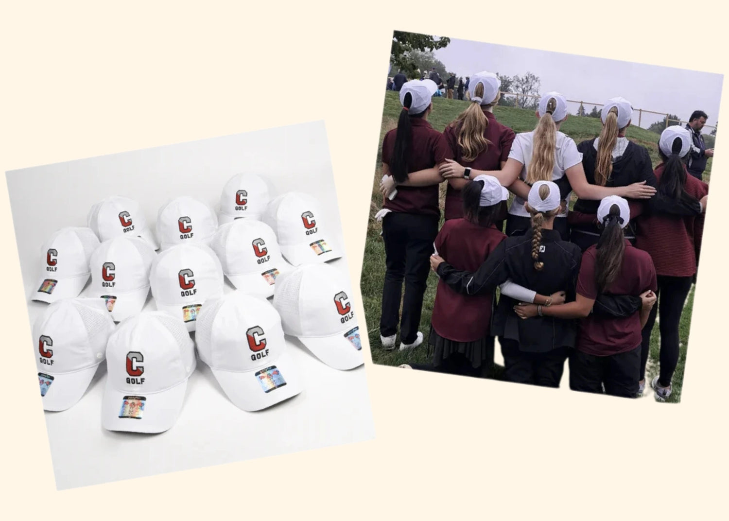 Equipo de mujeres usando gorras Ponyflo personalizadas con logo de club